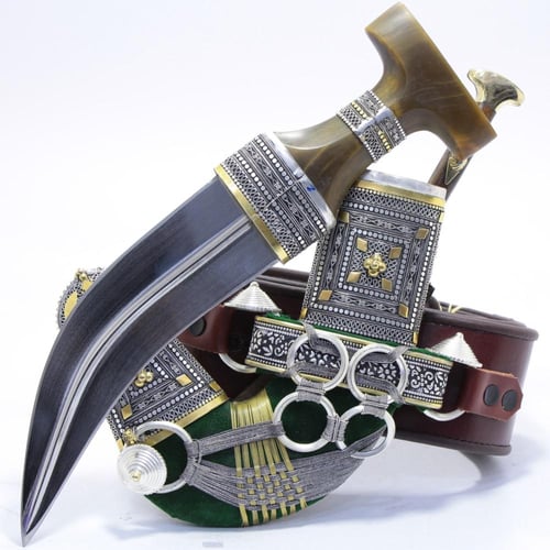 خنجر مقاس5 صب معدن مطلي فضة الراس قرن طبيعي