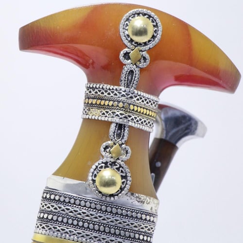 خنجر حك زراف معرق مقاس 5معدن مطلي فضة