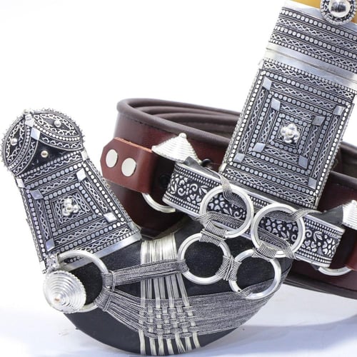 خنجر حك زراف معرق مقاس 5معدن مطلي فضة