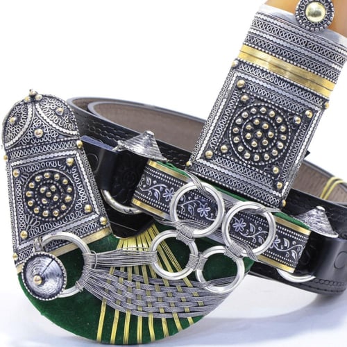 خنجر حك زراف معرق مقاس 5 معدن مطلي فضة