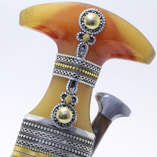 خنجر حك زراف معرق مقاس 5معدن مطلي فضة