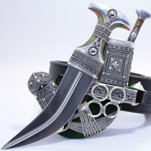 خنجر الراس وتر سيال قصة عماني مقاس 5معدن مطلي فضة