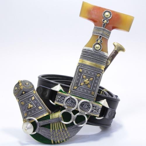 خنجر حك زراف معرق مقاس 5معدن مطلي فضة