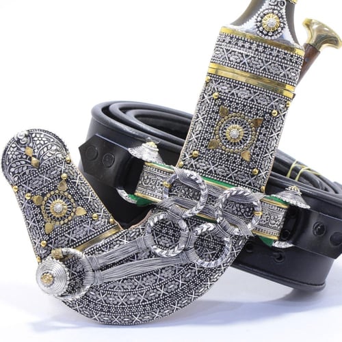 خنجر مقاس 5 صب فضة صافي عيار 925 الراس قرن طبيعي