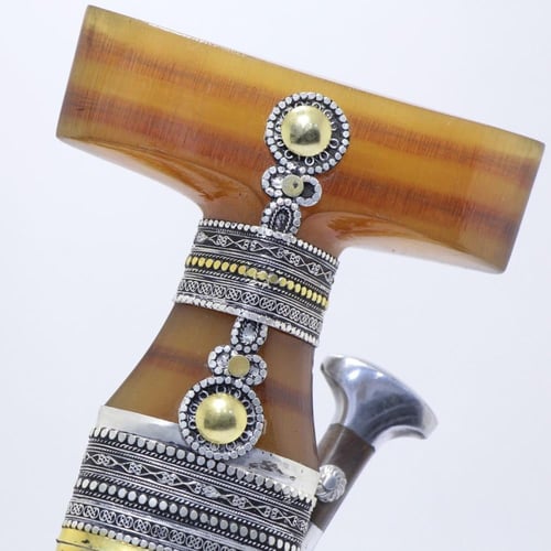 خنجر حك زراف معرق مقاس 5معدن مطلي فضة