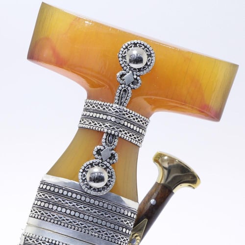 خنجر حك زراف معرق مقاس 5معدن مطلي فضة