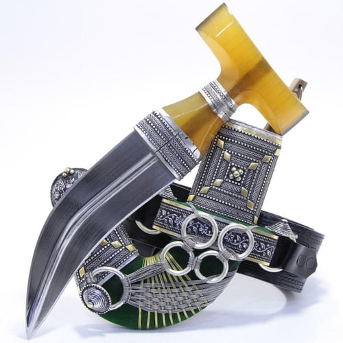 خنجر حك زراف معرق مقاس 5 معدن مطلي فضة