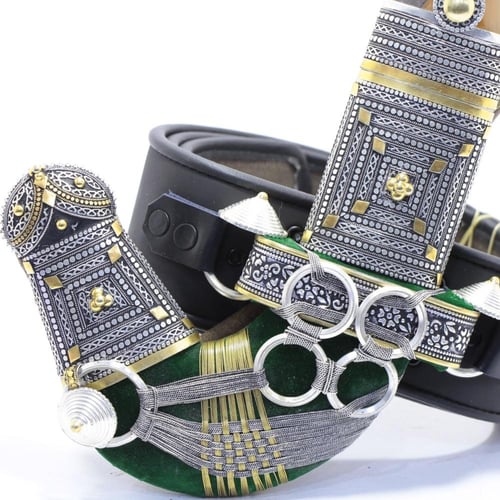 خنجر حك زراف معرق مقاس 5معدن مطلي فضة