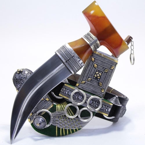 خنجر حك زراف معرق مقاس 5 معدن مطلي فضة