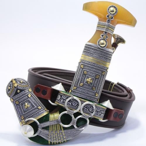 خنجر حك زراف معرق مقاس 5معدن مطلي فضة