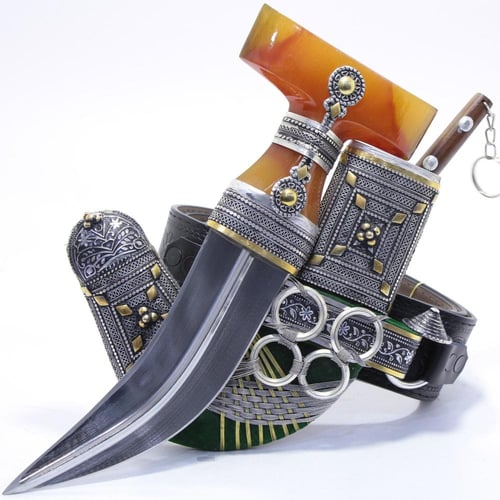 خنجر حك زراف معرق مقاس 5 معدن مطلي فضة