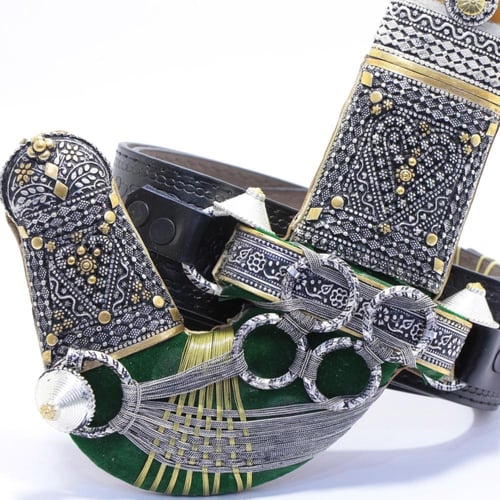 خنجر حك زراف معرق مقاس 5 معدن مطلي فضة