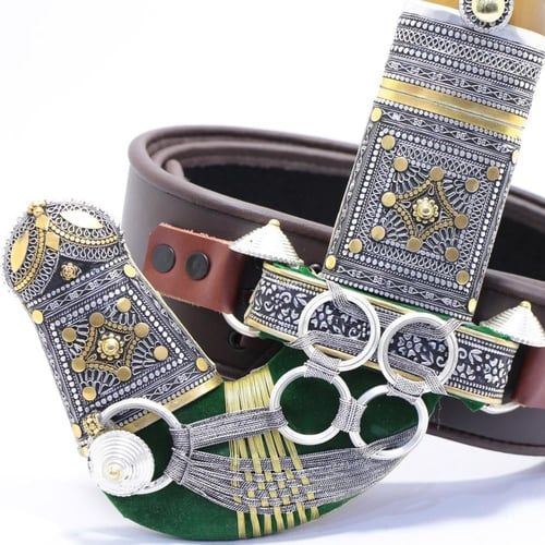 خنجر حك زراف معرق مقاس 5معدن مطلي فضة