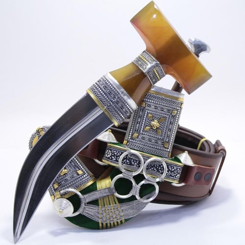 خنجر حك زراف معرق مقاس 5معدن مطلي فضة