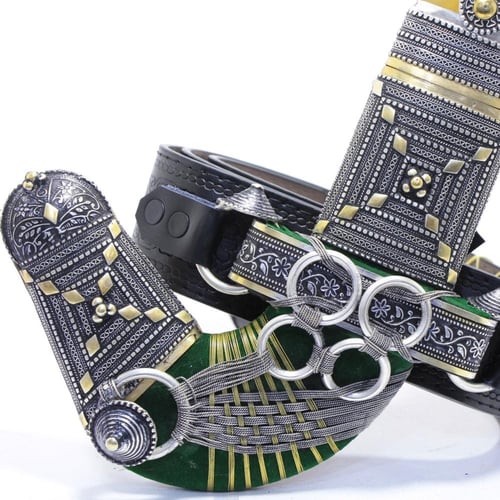 خنجر حك زراف معرق مقاس 5 معدن مطلي فضة