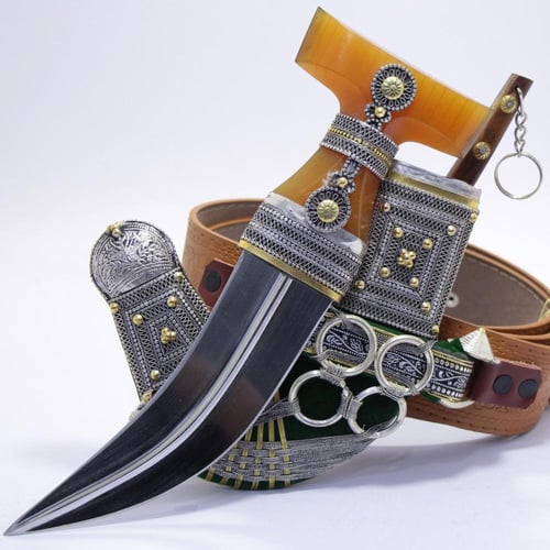 خنجر حك زراف معرق مقاس 5 معدن مطلي فضة