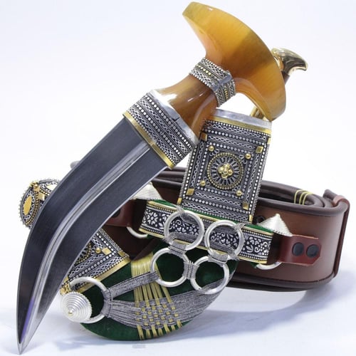 خنجر حك زراف معرق مقاس 5معدن مطلي فضة