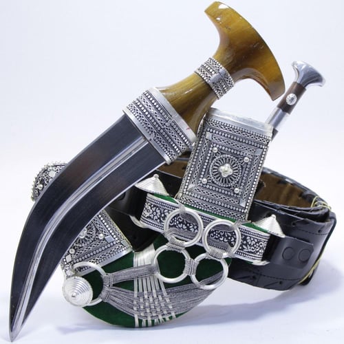 خنجر الراس وتر سيال قصة عماني مقاس 5معدن مطلي فضة