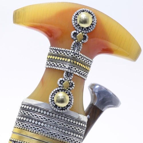 خنجر حك زراف معرق مقاس 5معدن مطلي فضة