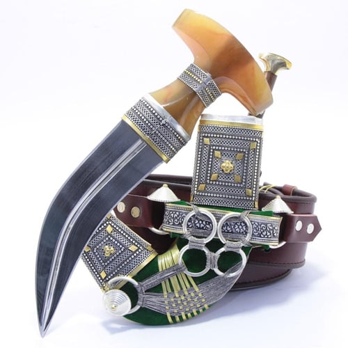 خنجر حك زراف معرق مقاس 5معدن مطلي فضة