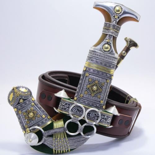 خنجر الراس وتر سيال قصة عماني مقاس 5معدن مطلي فضة