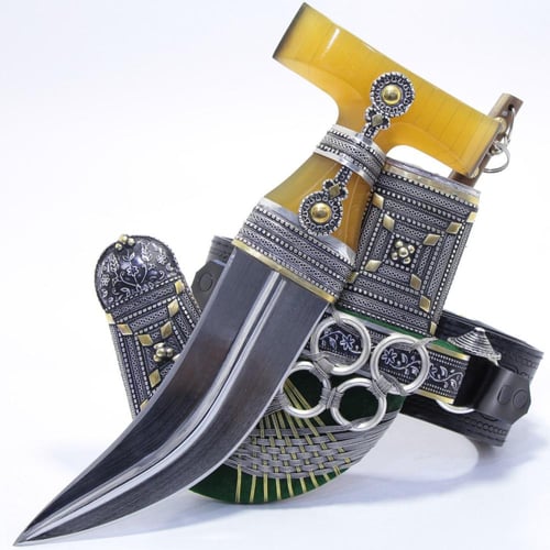 خنجر حك زراف معرق مقاس 5 معدن مطلي فضة