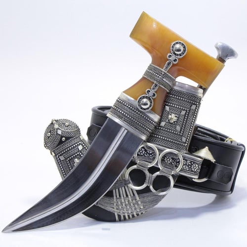 خنجر حك زراف معرق مقاس 5معدن مطلي فضة