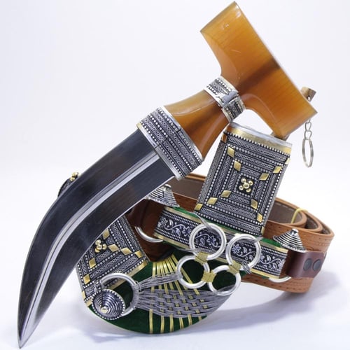 خنجر حك زراف معرق مقاس 5 معدن مطلي فضة