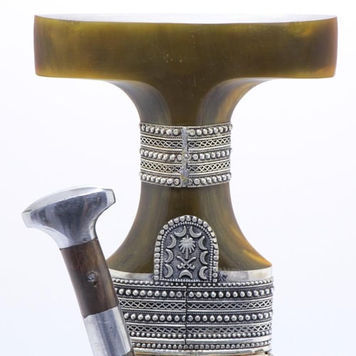 خنجر مقاس 7 صب فضة صافي عيار 925 الراس قرن طبيعي