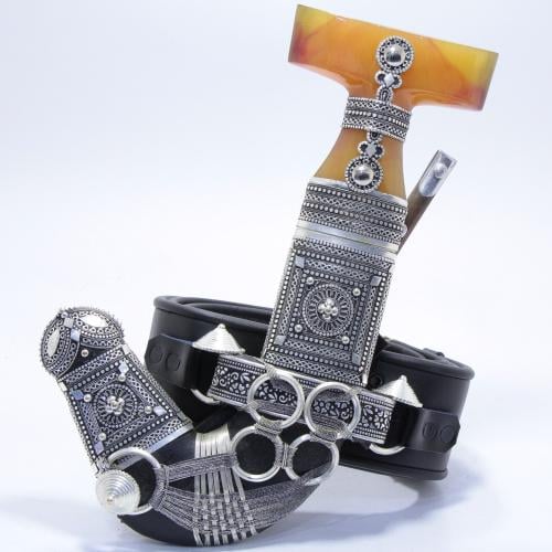 خنجر حك زراف معرق مقاس 5معدن مطلي فضة