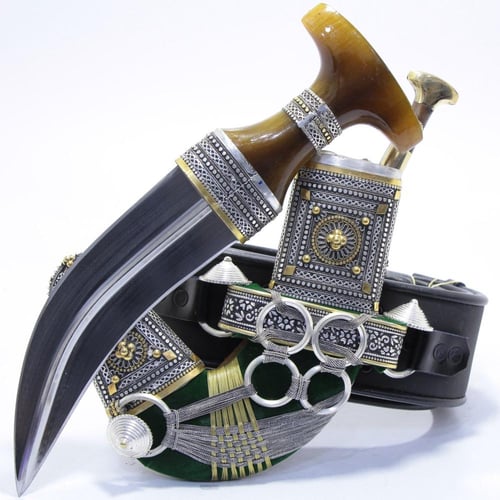 خنجر الراس وتر سيال قصة عماني مقاس 5معدن مطلي فضة