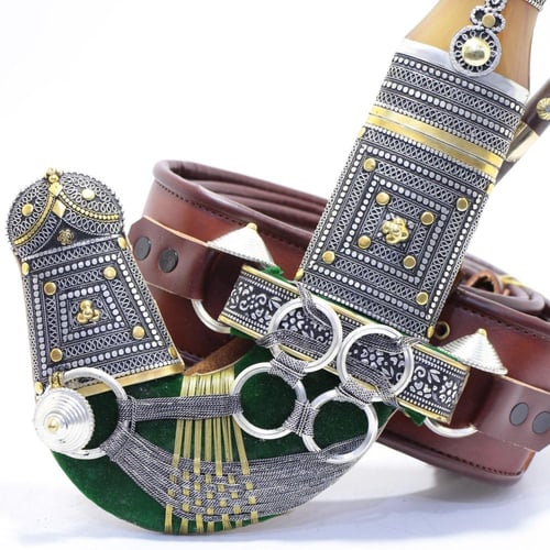 خنجر حك زراف معرق مقاس 5معدن مطلي فضة