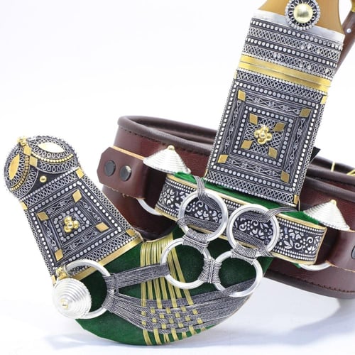 خنجر حك زراف معرق مقاس 5معدن مطلي فضة