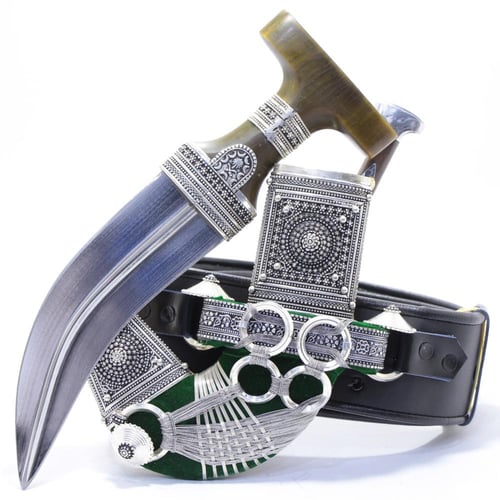 خنجر مقاس 5 صب فضة صافي عيار 925 الراس قرن طبيعي