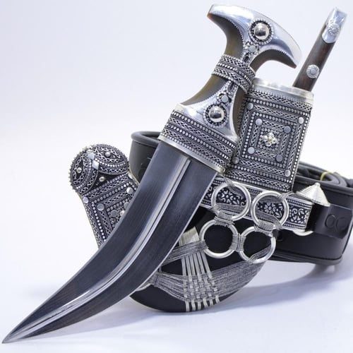 خنجر الراس قرن طبيعي سيال قصة عماني مقاس 5معدن مطل...