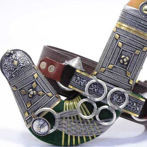 خنجر حك زراف معرق مقاس 5 معدن مطلي فضة