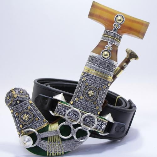 خنجر حك زراف معرق مقاس 5معدن مطلي فضة