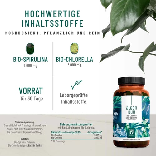 سبيرولينا&كلوريلا Spirulina&Chlorella عضوي