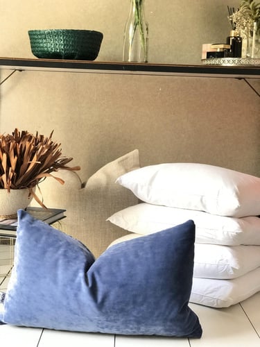 غطاء وسادة مخمل أزرق جري مستطيل