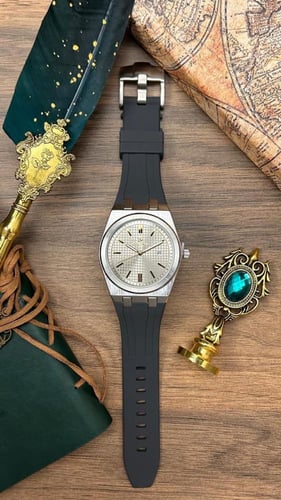 ساعة رجالية ديفوشي ملفته ربل اسود ميناء فضي