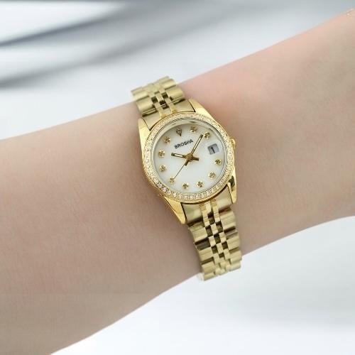 ساعة نسائية موديل رولكس حجم صغير ذهبي ميناء صدف