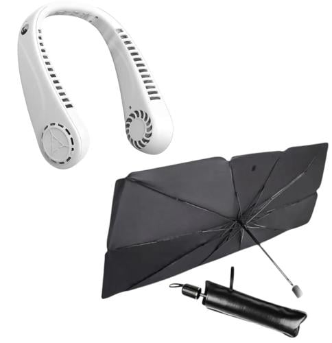 مظلة شمسية لسيارات و مروحة راقبة تعمل بشحن