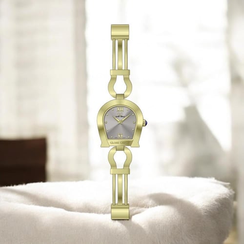 ساعة نسائية موديل اقنر ذهبي ميناء رمادي