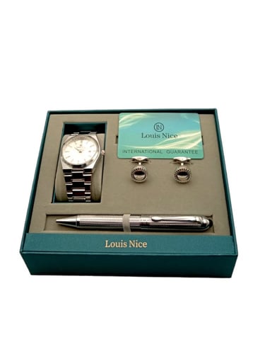 طقم لويس نايس ساعه فضي ميناء ابيض