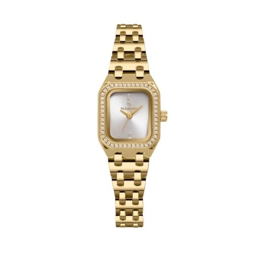 ساعه نسائيه فلامور نسائي مربعه ذهبي ميناء فضي