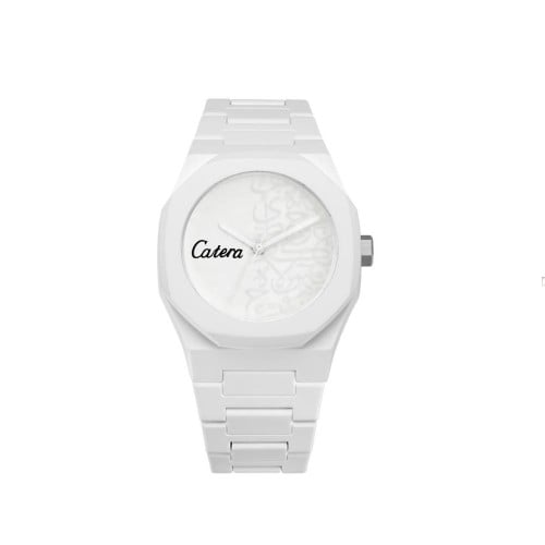 ساعه رجاليه بسير من الكاربون الخفيفه ابيض كتابه عر...