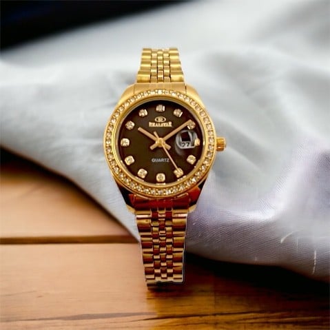 ساعه نسائيه موديل رولكس ذهبي ميناء اسود