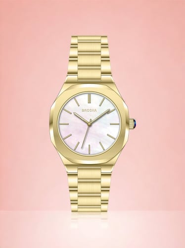 ساعة نسائية بروشا ذهبي ميناء صدف