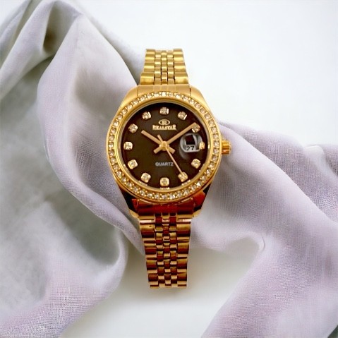 ساعه نسائيه موديل رولكس ذهبي ميناء اسود