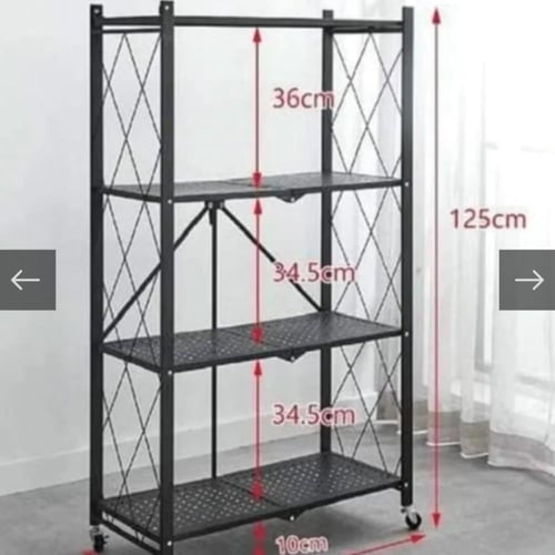 رف حديد 4 أدوار قابل للطي أسود